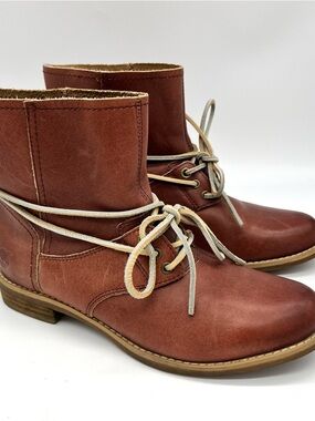 Timberland Earthkeepers Women’s Savin Hill Brown Leather Moto Boots w Tie Size 7